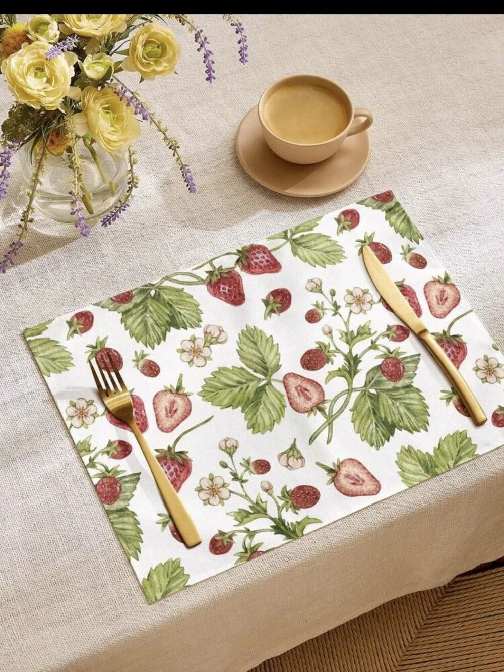 Strawberry 🍓 5 Pc Set: 4 Placemats/ 1 Table Runner NEW
